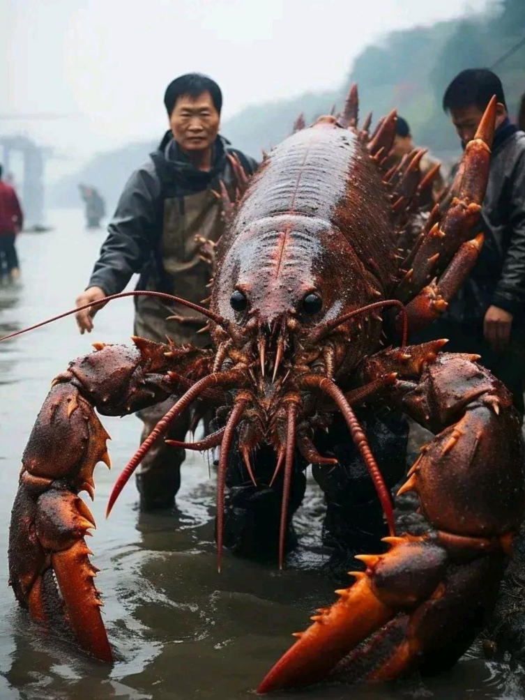 这龙虾的个头实在惊人,感觉有点吓人.有见过这么大龙虾的朋友吗?