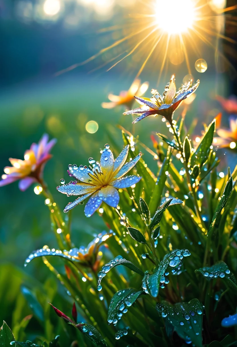 早晨的第一缕阳光,花上的露水,(日出),精美的图片,高清壁纸