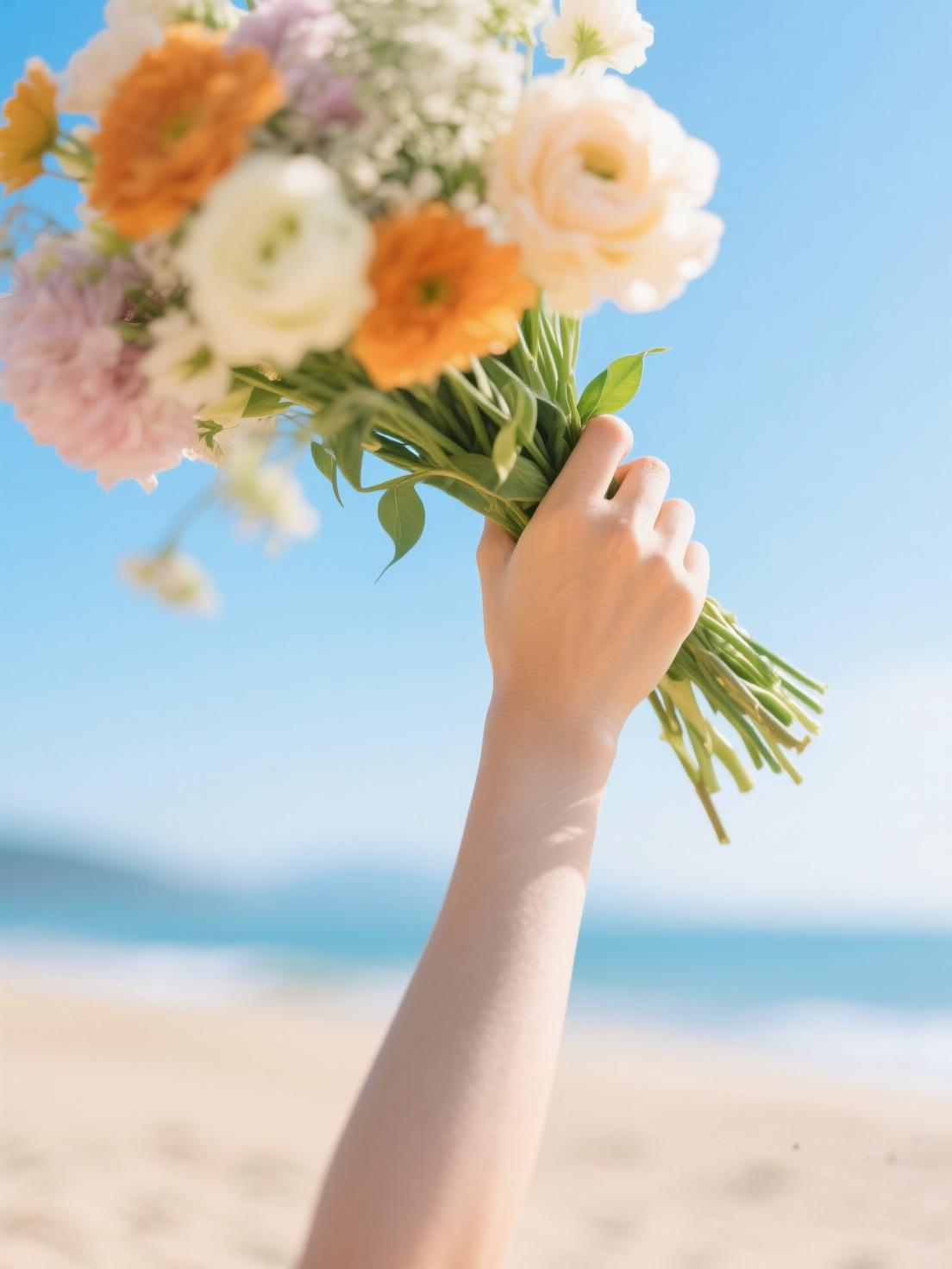 手拿花束治愈美图