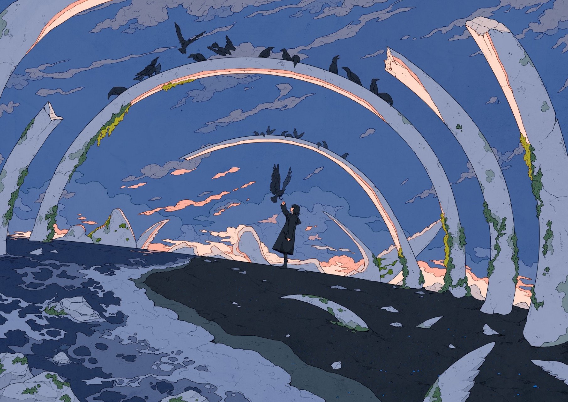 芬兰插画师ionomycin笔下的一组怪诞风格奇幻场景插画,题材天马行空