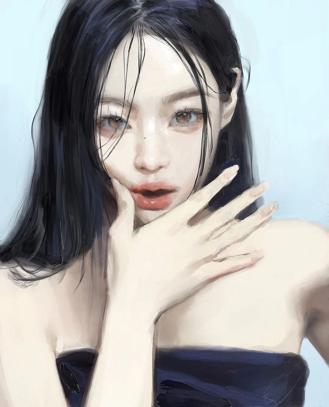 插画师乙畫eulhwa(@ whoisluvme)笔下的一组厚涂风格的美少女插画