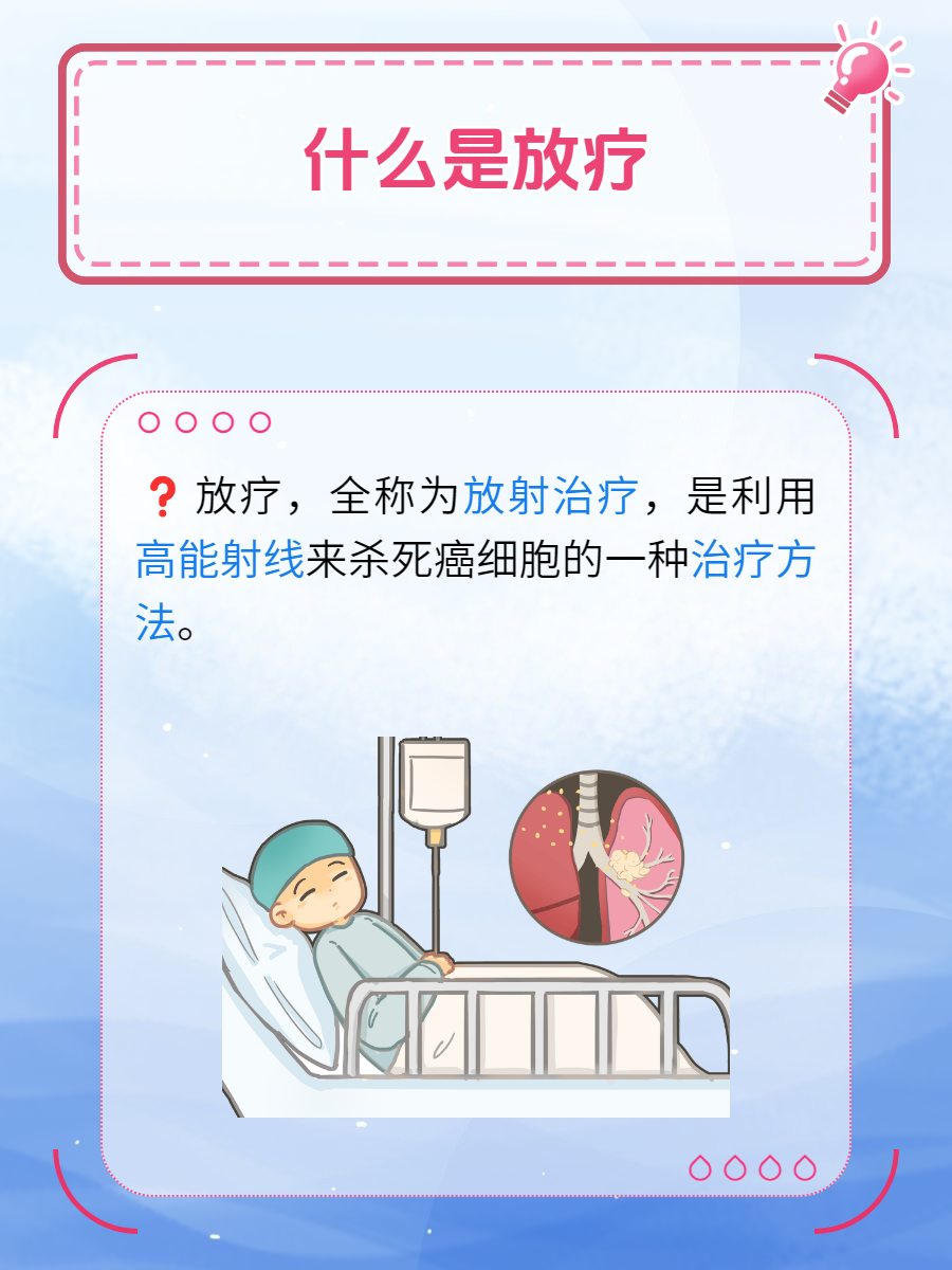 放疗,即放射治疗,是指利用高能量的射线来消灭恶性肿瘤中的癌细胞的