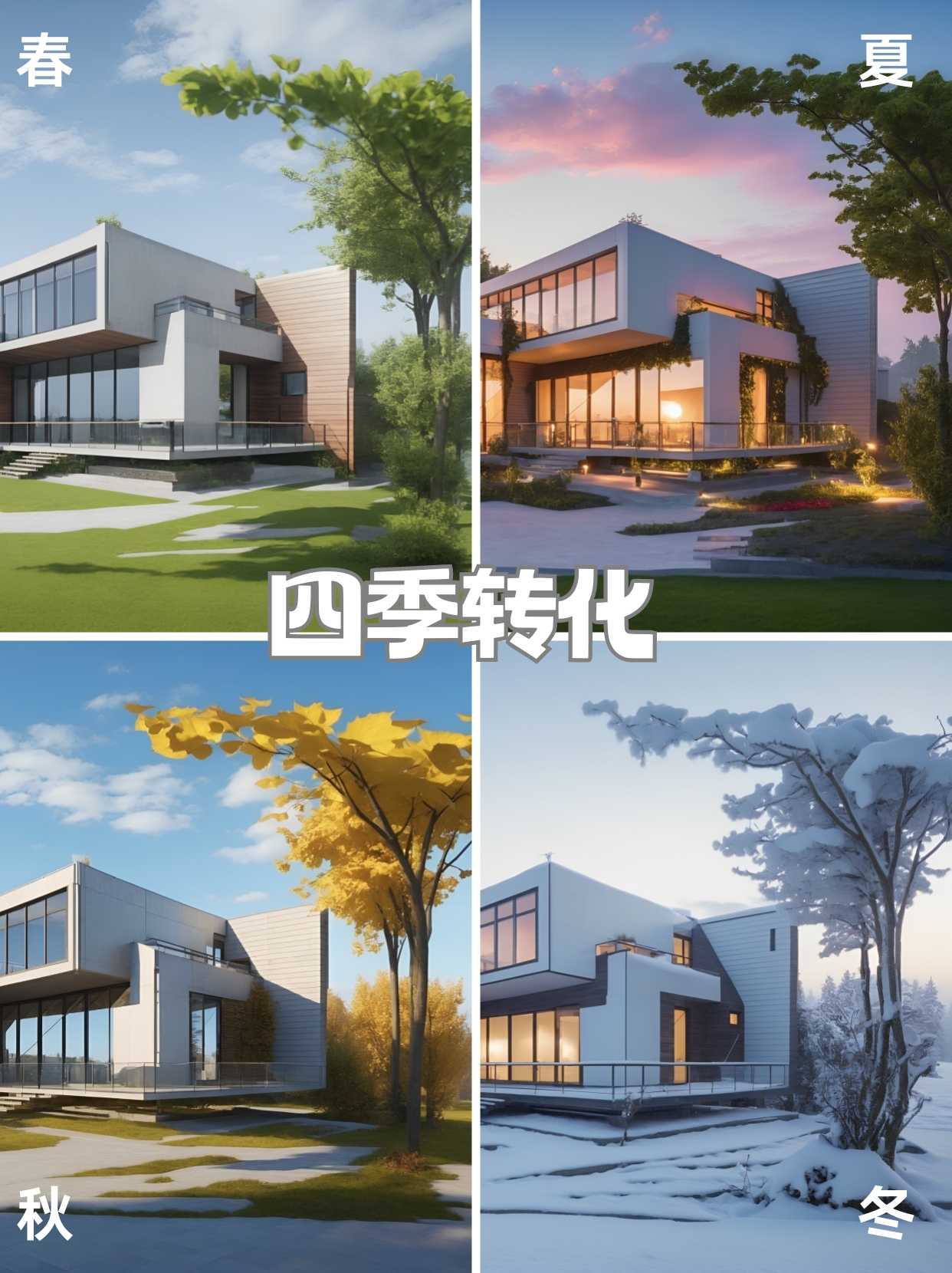 ai直接生成四季变化效果图轻松拿捏 同一张线稿图,想要不同季节的效果