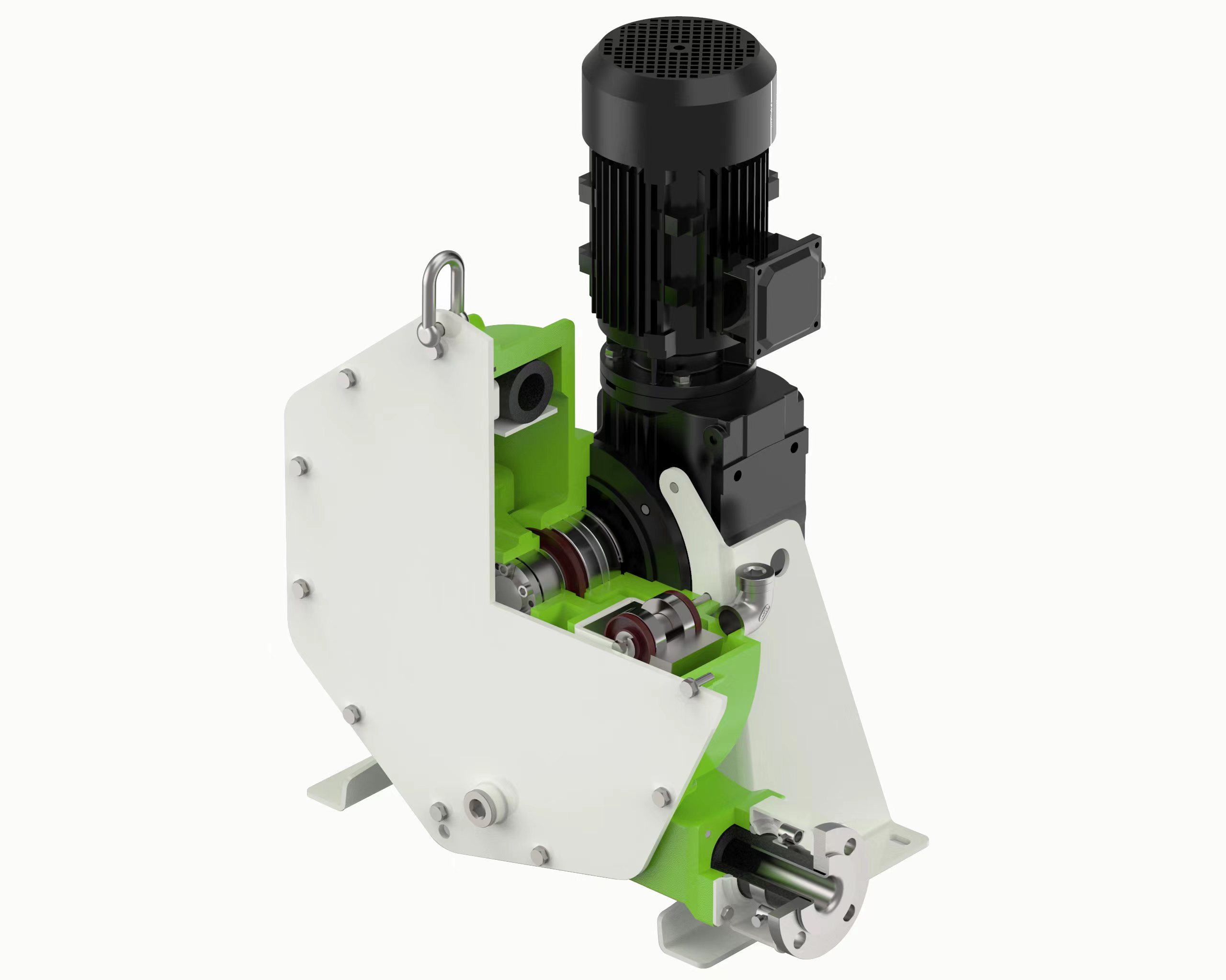 工业软管泵的工作原理是通过对泵内软管进行挤压和释放,利用软管的