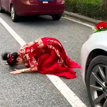 网上看到这样得一组图片,这是干嘛呢,中途下车跪拜