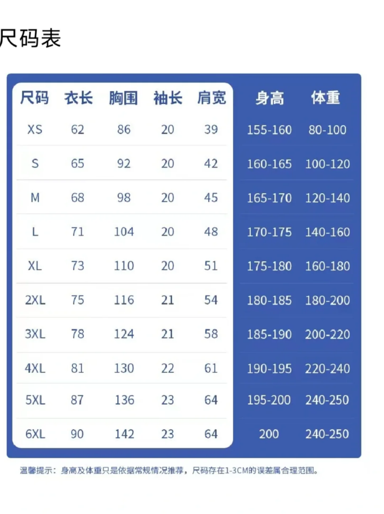 尺码	胸围