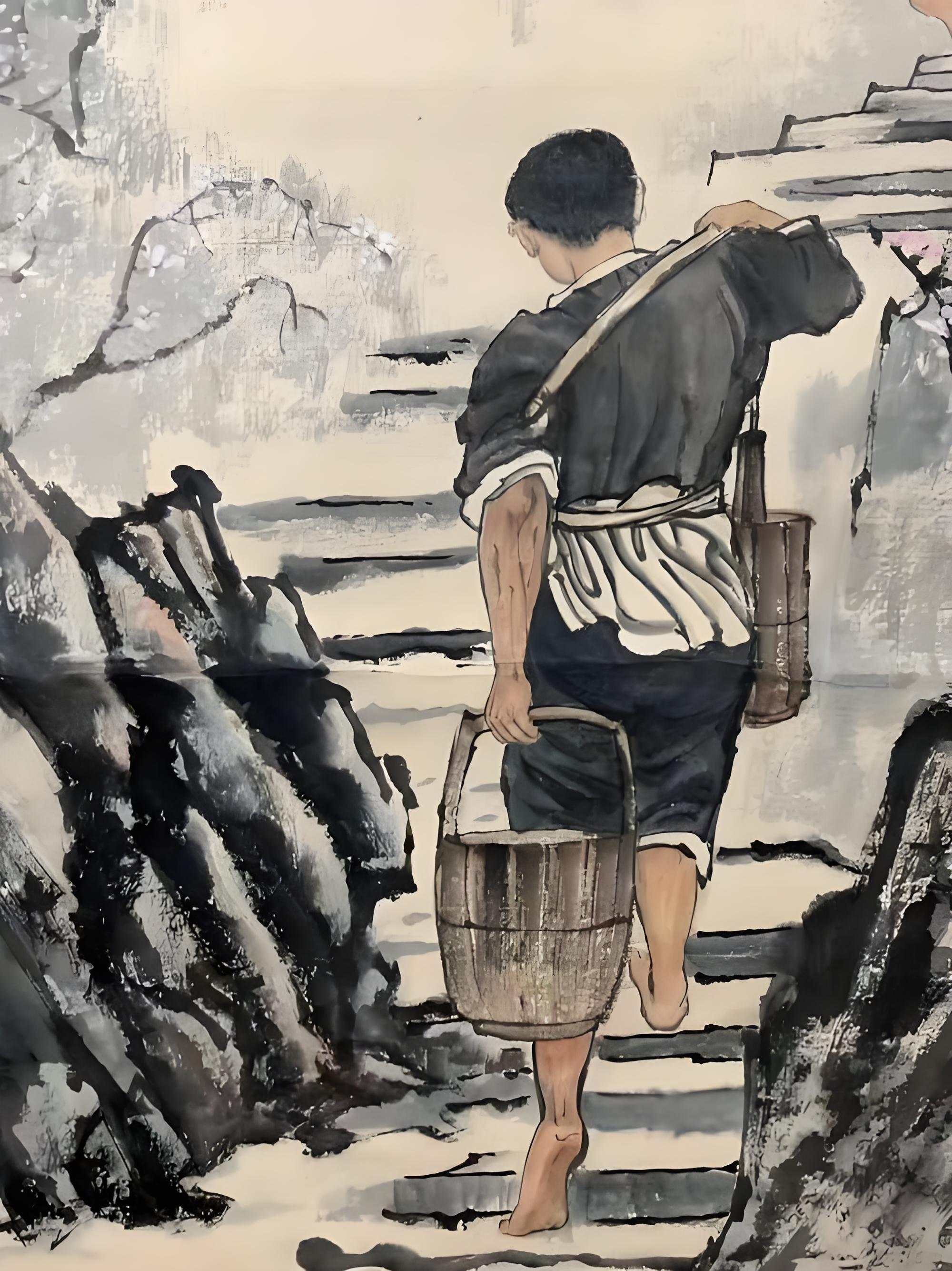 侠客见大师挑水用的桶很小,并且才挑了两个半桶水,于是就不解地问