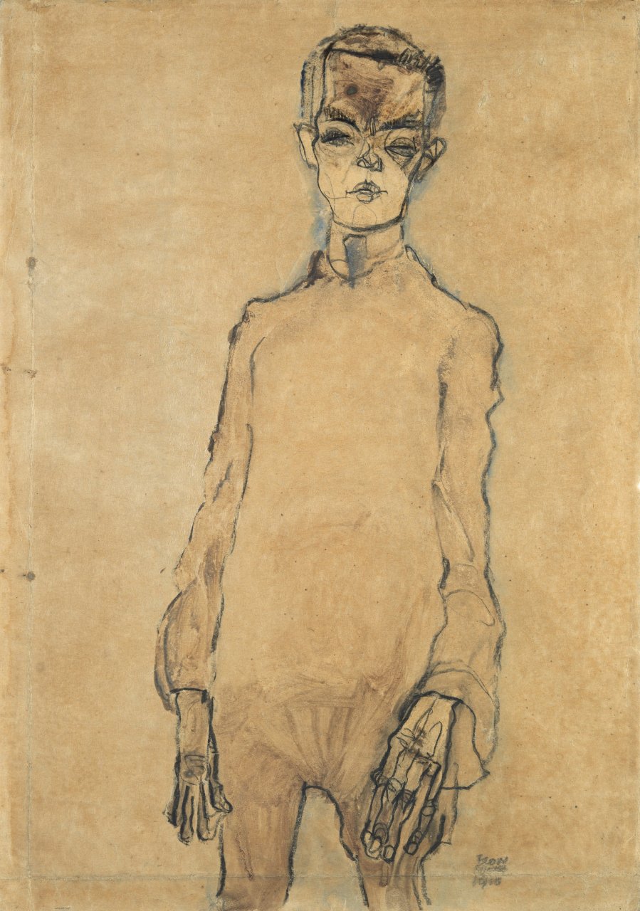 席勒(egon schiele 1890-1918)《自画像》  看照片,席勒颜值高,酷帅的
