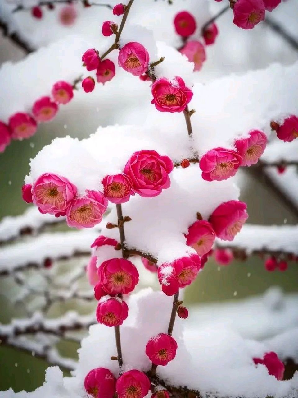 初雪压红梅#摄影# #中国美景大赏# #冬天的第一张照片