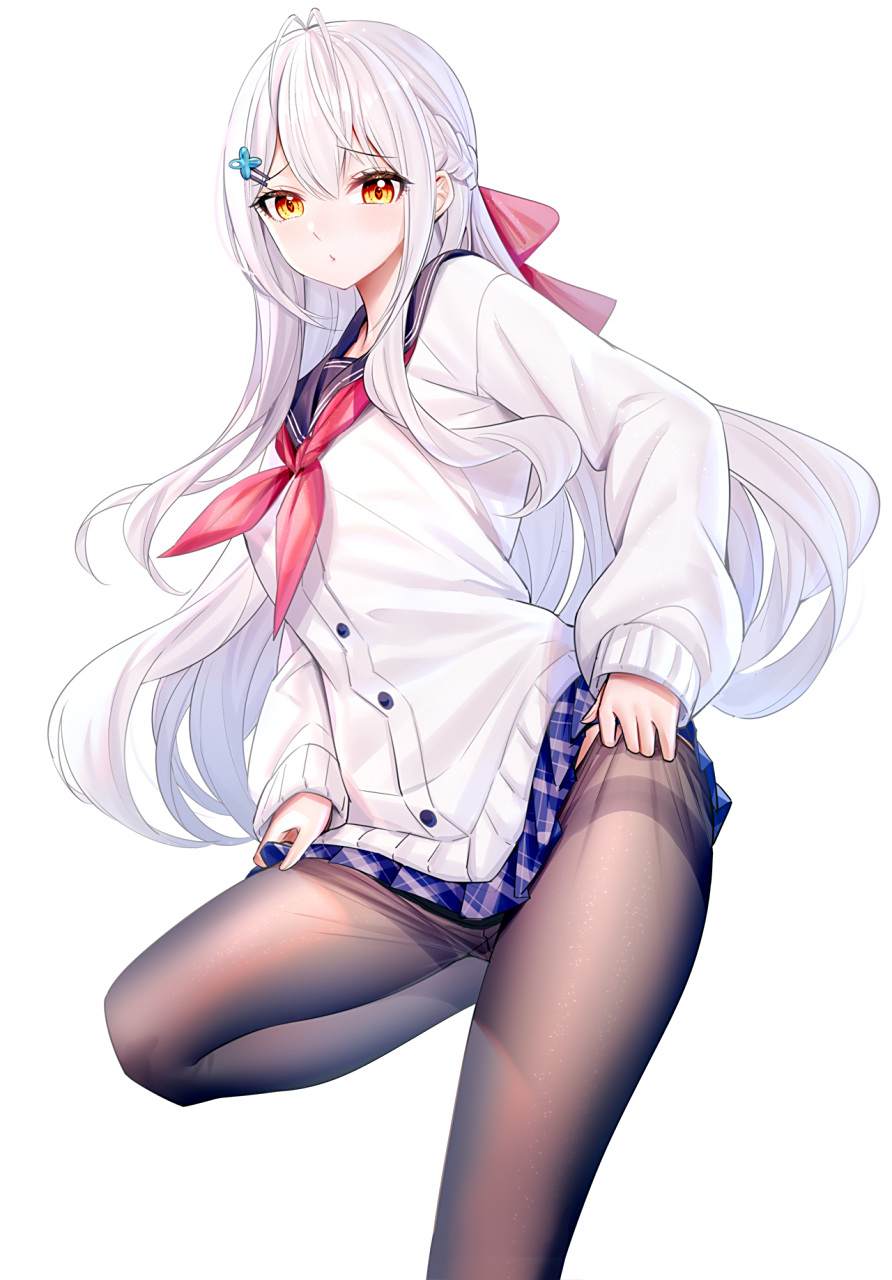 jk嗨丝白毛美少女 画师:ririko#二次元美图# #我爱二次元# #二次元萌