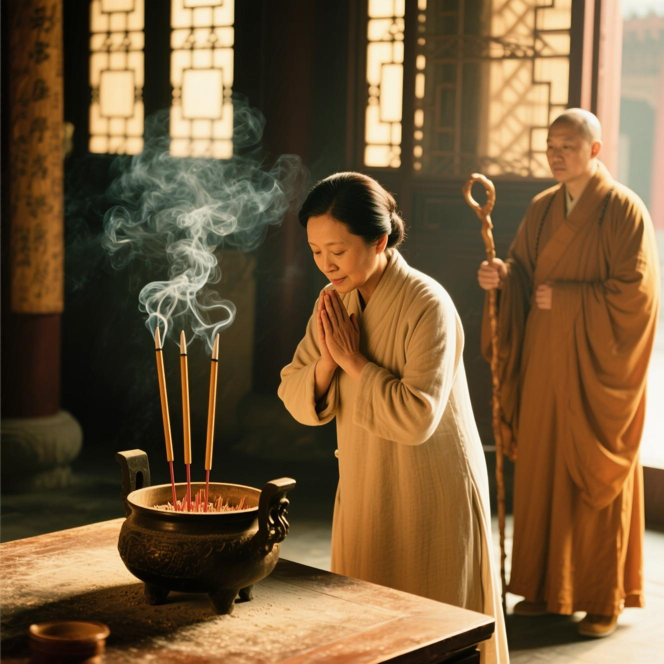 香客烧香时的一个动作,住持看到制止,礼佛过程中一定必备的讲究