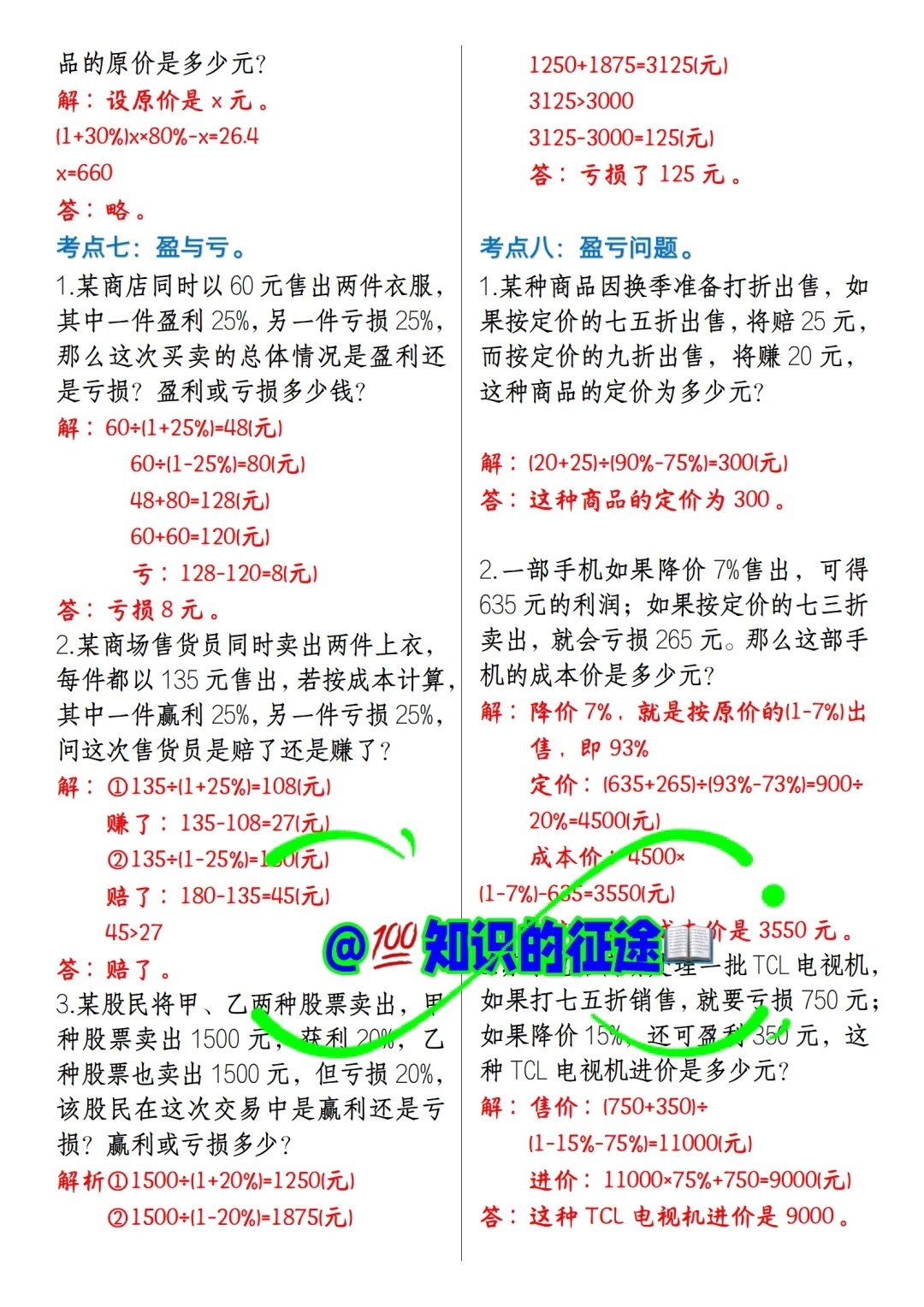 包含小升初百分数应用题专项（利润/折扣）的词条