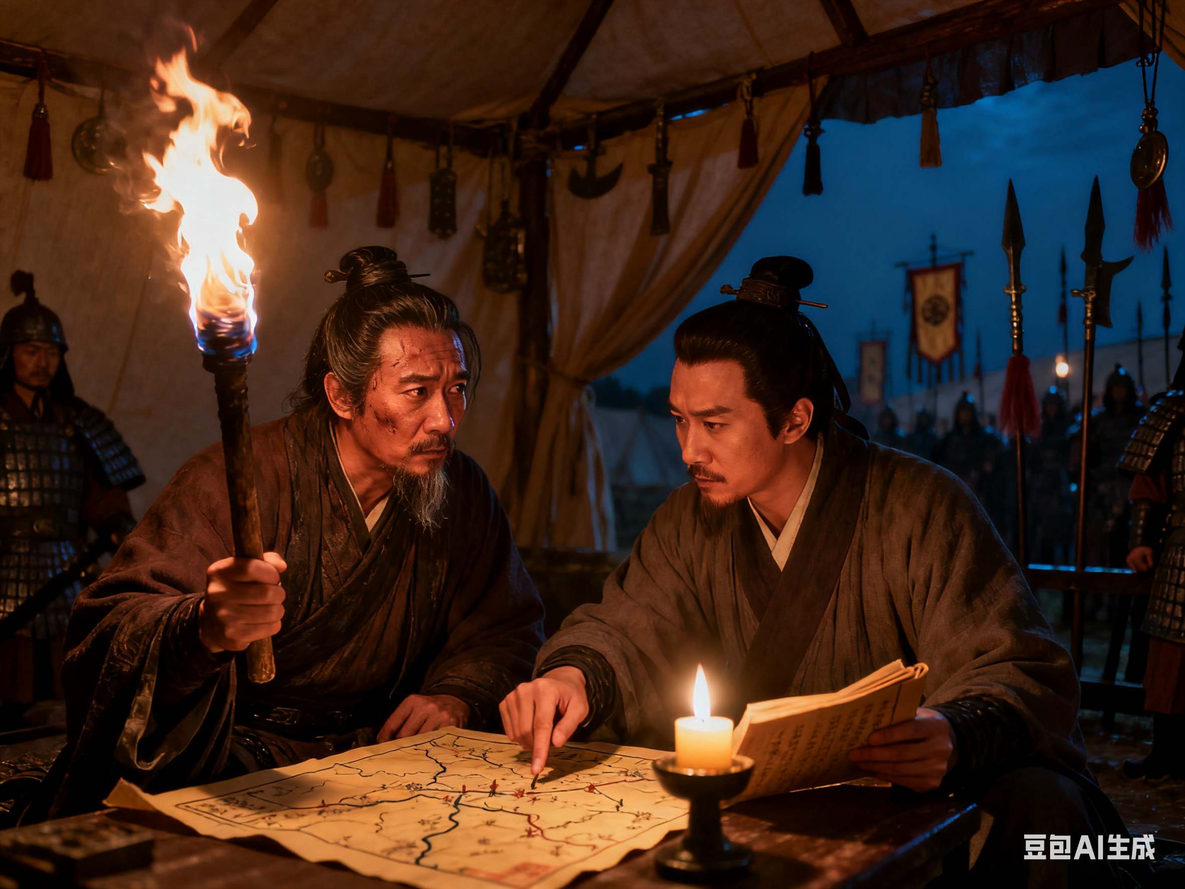 刘邦带着张良在军营闲逛,听见士兵吹牛,说自己领兵胜过韩信,刘邦正要