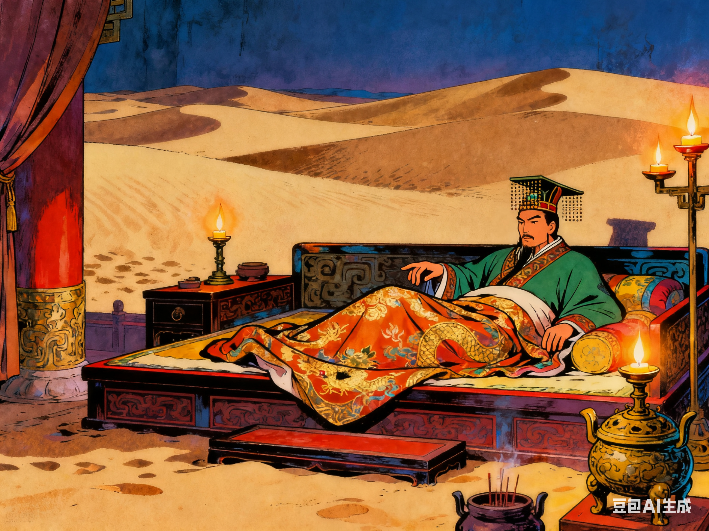 赵高李斯沙丘密谋,欲矫诏赐死扶苏,胡亥却哭闹不止,一宫女慌忙中打翻