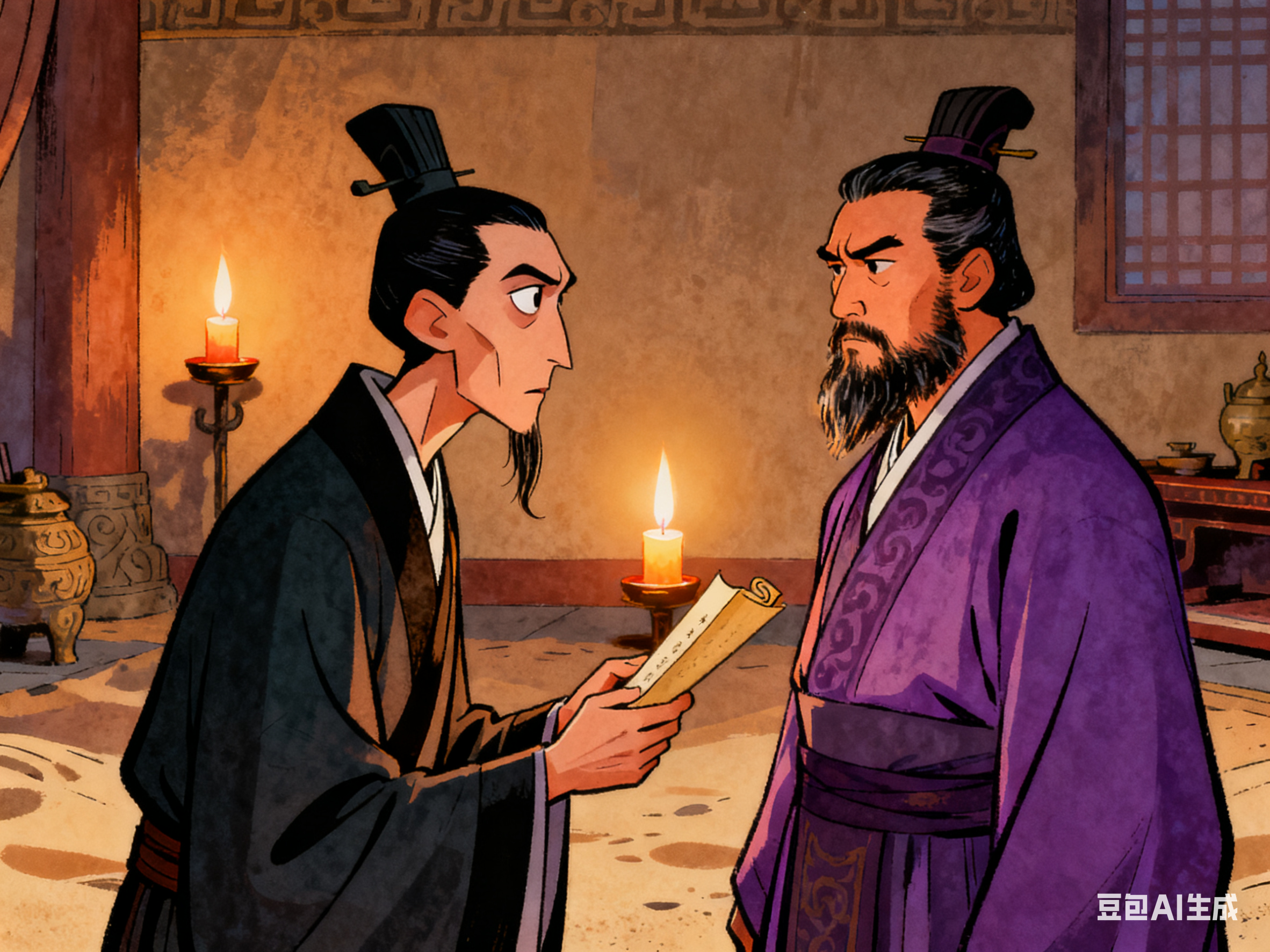 赵高李斯沙丘密谋,欲矫诏赐死扶苏,胡亥却哭闹不止,一宫女慌忙中打翻