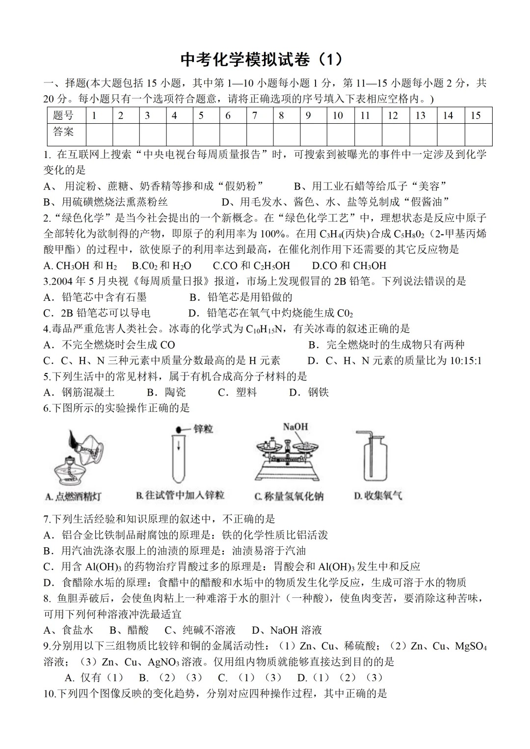关于模考逆袭！中考化学专题卷，做完稳提分的信息