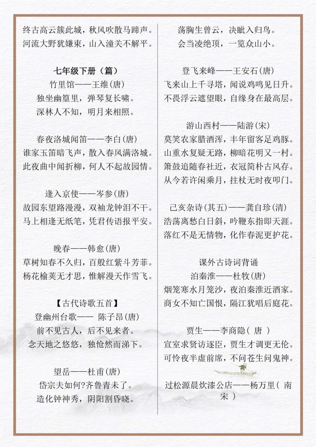初中语文必背古诗词(初中语文必背古诗词文言文及注解)