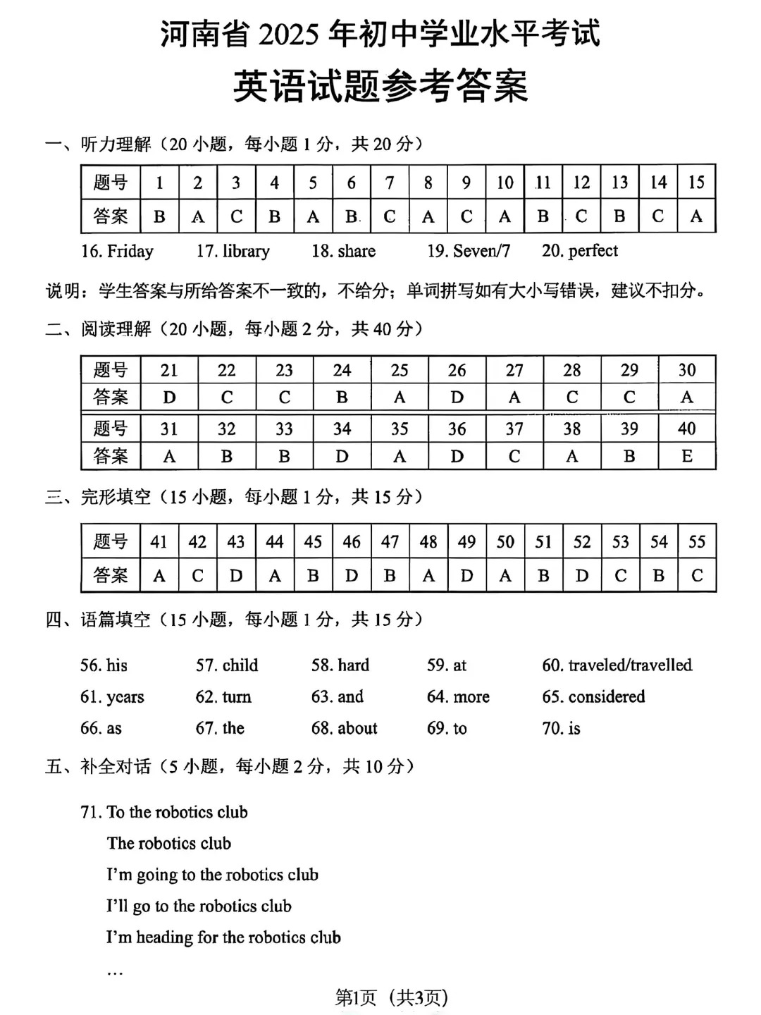 河南省2025年中考真题试卷及答案!中考英语