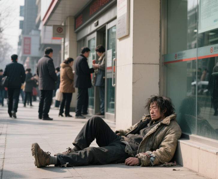 乞丐躺银行门口6年,保安从不驱赶他,保安退休当天,乞丐:跟我走