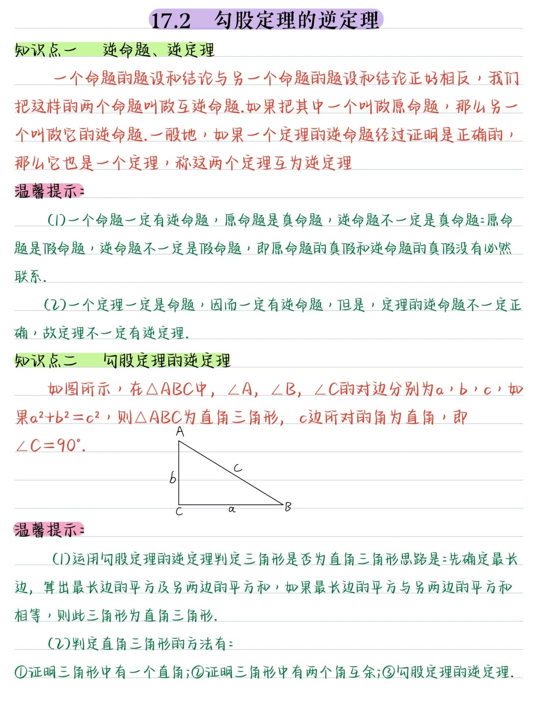 人教版八下数学勾股定理要点汇总