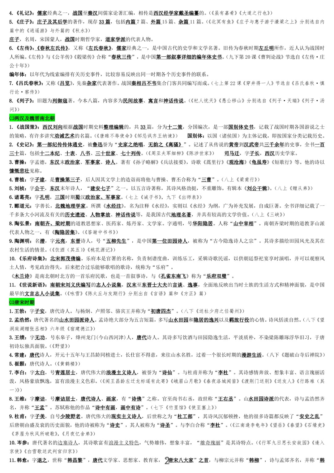 包含中考文学常识复习清单（全册必考）的词条
