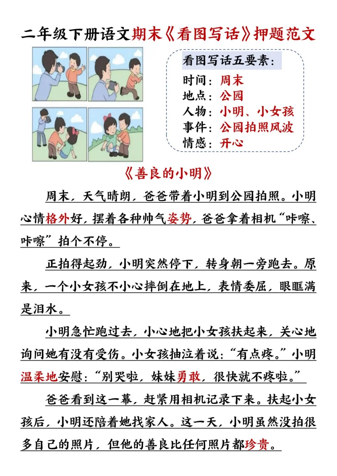 新出炉二年级下册语文期末《看图写话》押题范文