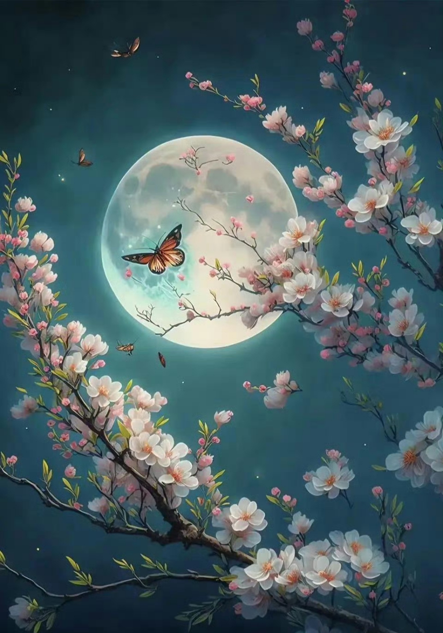 花好月圆唯美境意背景图 #晒晒我家的中秋团圆饭