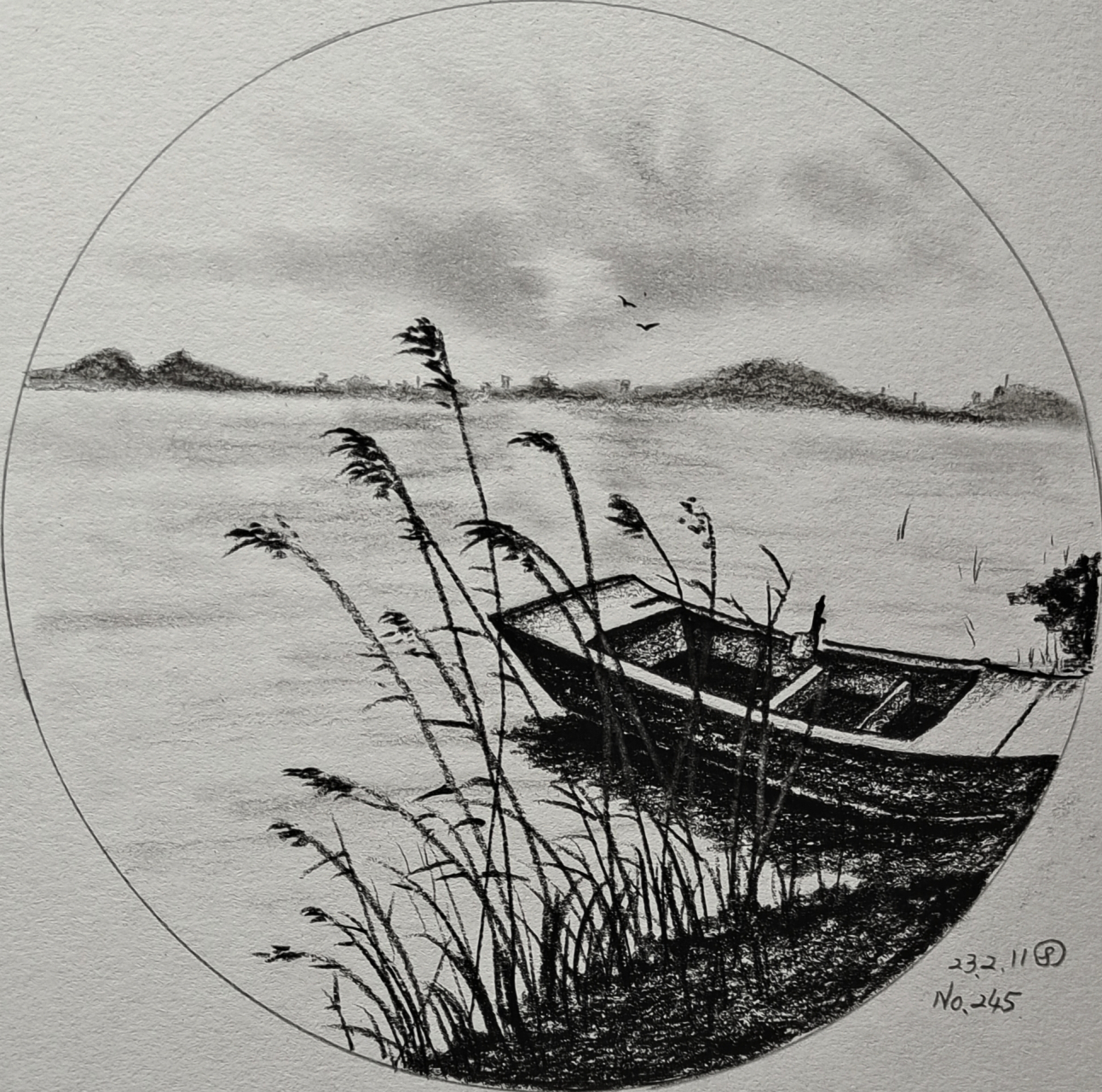 芦苇萧萧 晚风鸣尽秋意凉 蒹葭苍苍 小舟摇却无穷思 @木木的涂鸦 之