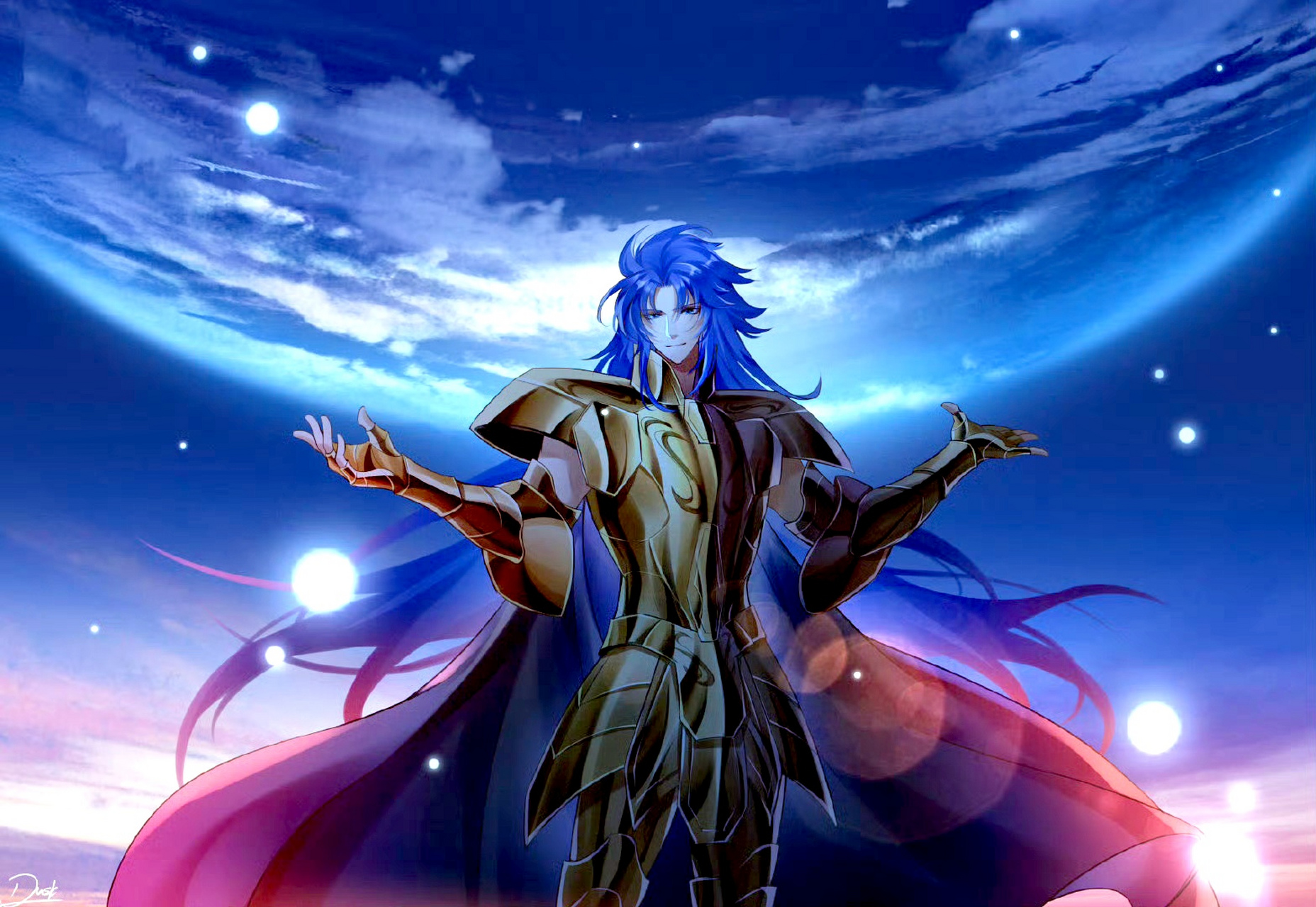 画师dusk绘制的一组双子座黄金圣斗士撒加的同人插画,人物变得更加