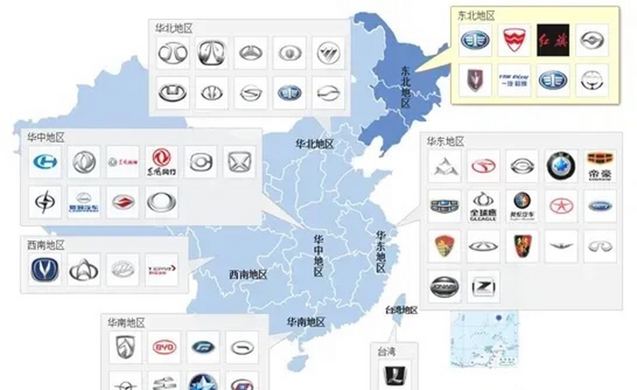 3,华东地区的车企合并为吉利汽车. 4,西南地区的车企合并为长安汽 ..