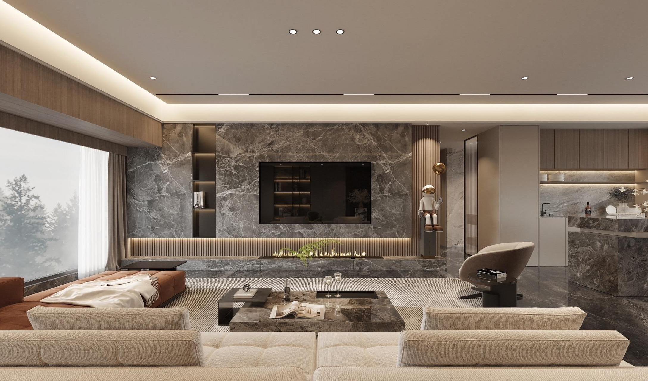 180平米意式轻奢大平层客厅设计案例分享