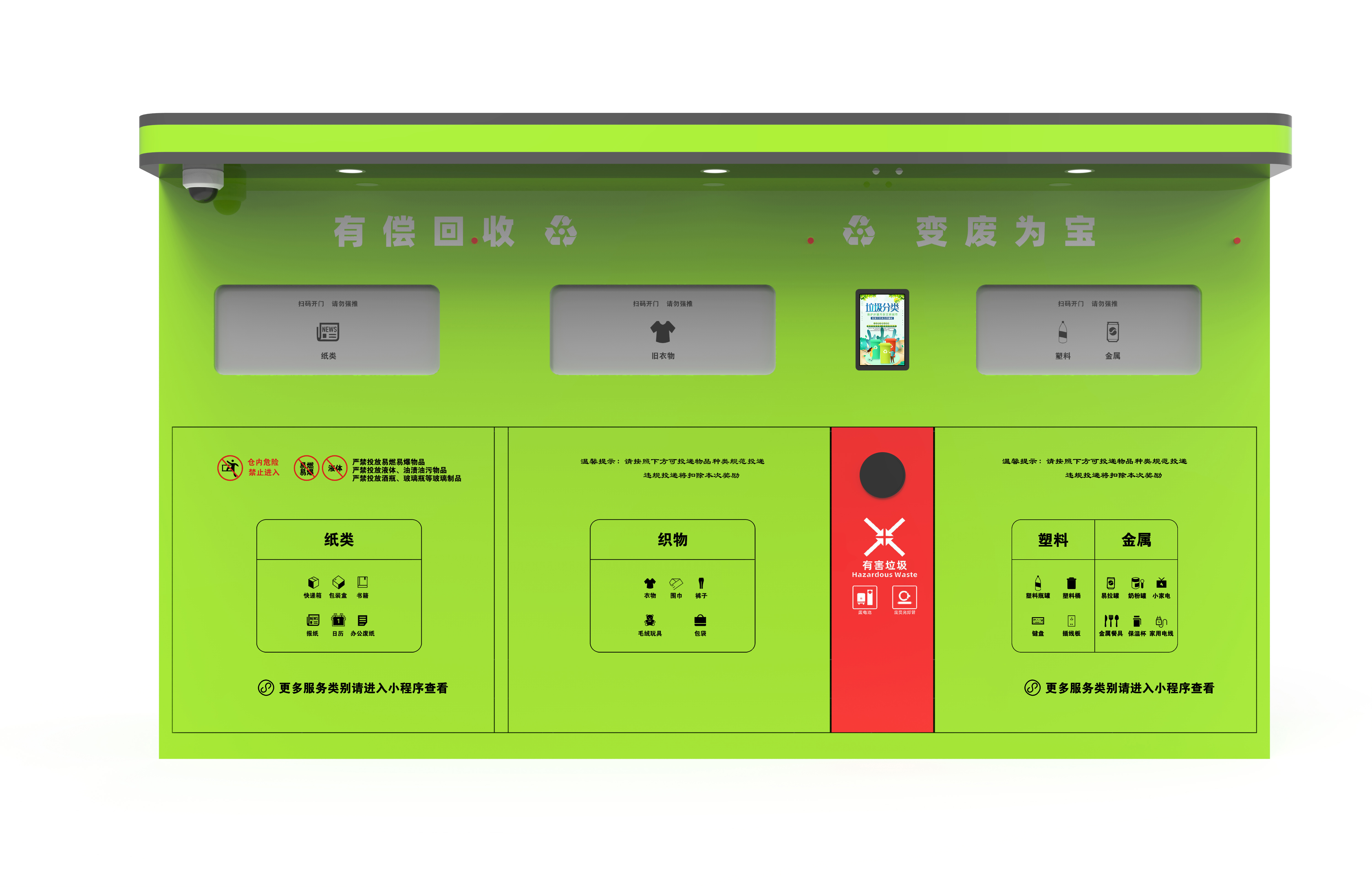智能回收箱通过高精度传感器和识别技术,自动识别并分类收集废品