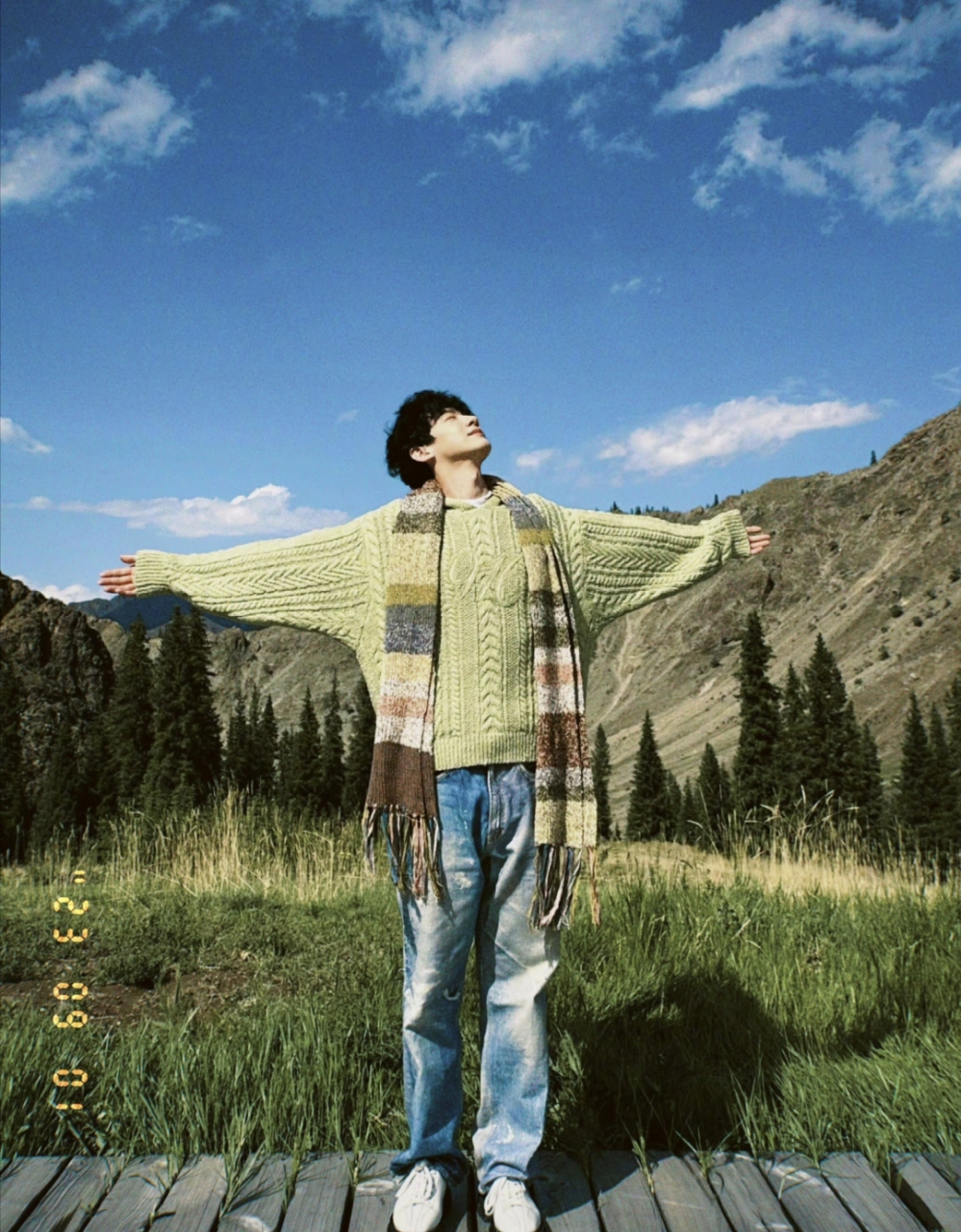 白敬亭卷毛绿毛衣