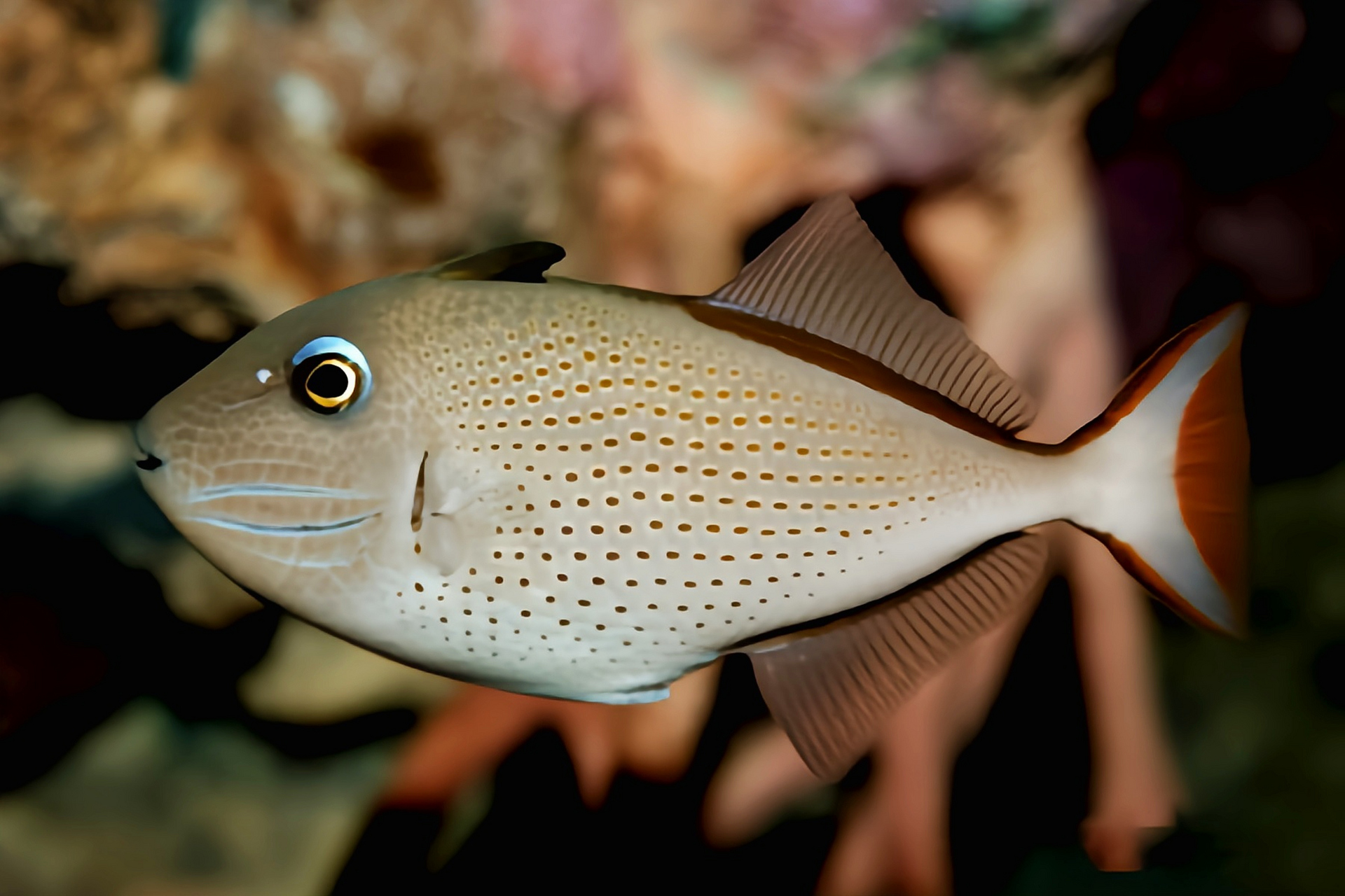 每天认识一种动物——凹纹炮弹鱼 凹纹炮弹鱼别名大西洋黄鳞鲀,原产于