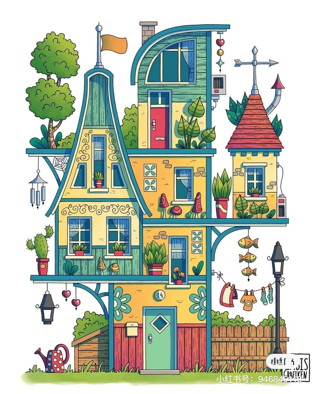 插画分享 gabiwolf作品 画师的扁平风房子真的太精致了,德国人严谨的
