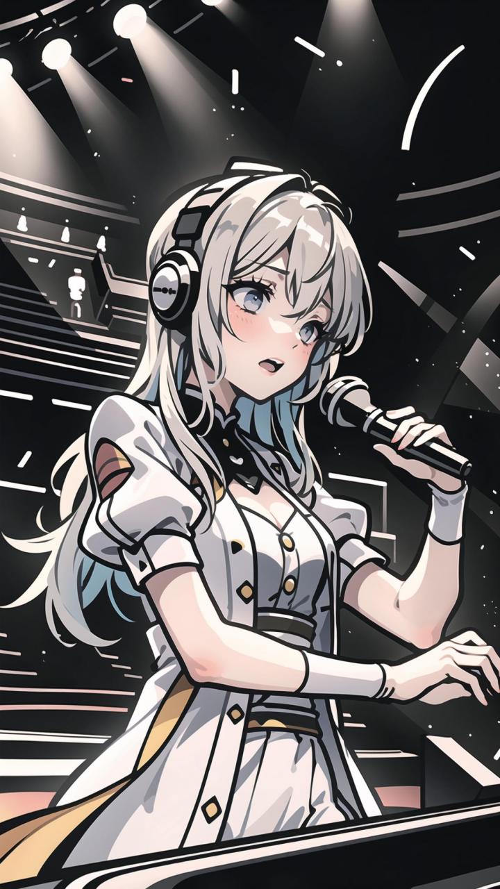 有趣表情:她是一位充满活力和热情的动漫美女,总是用她美妙的歌声和动