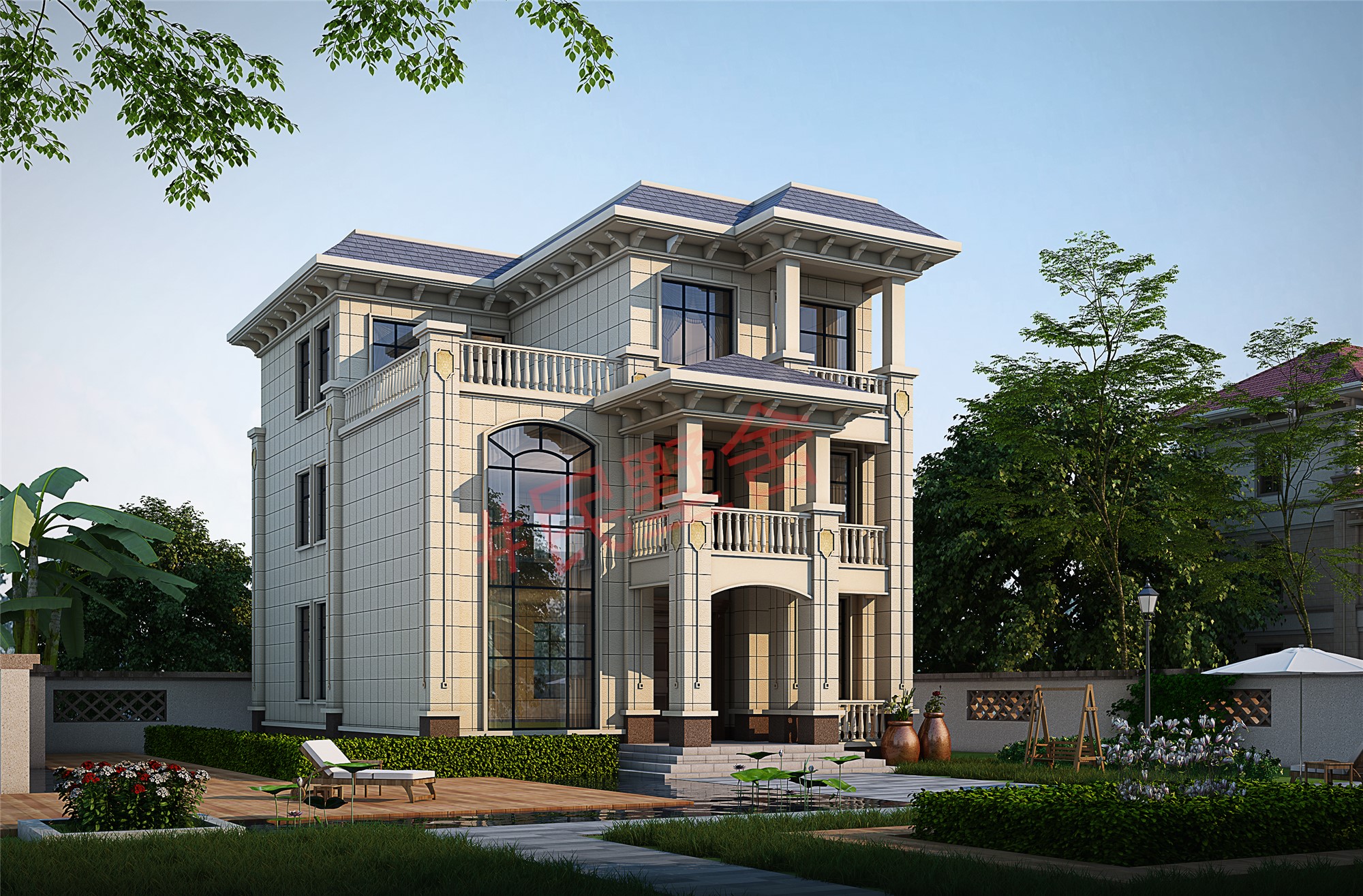 5米的欧式三层别墅,外形方正大气,含8间卧室的上好户型