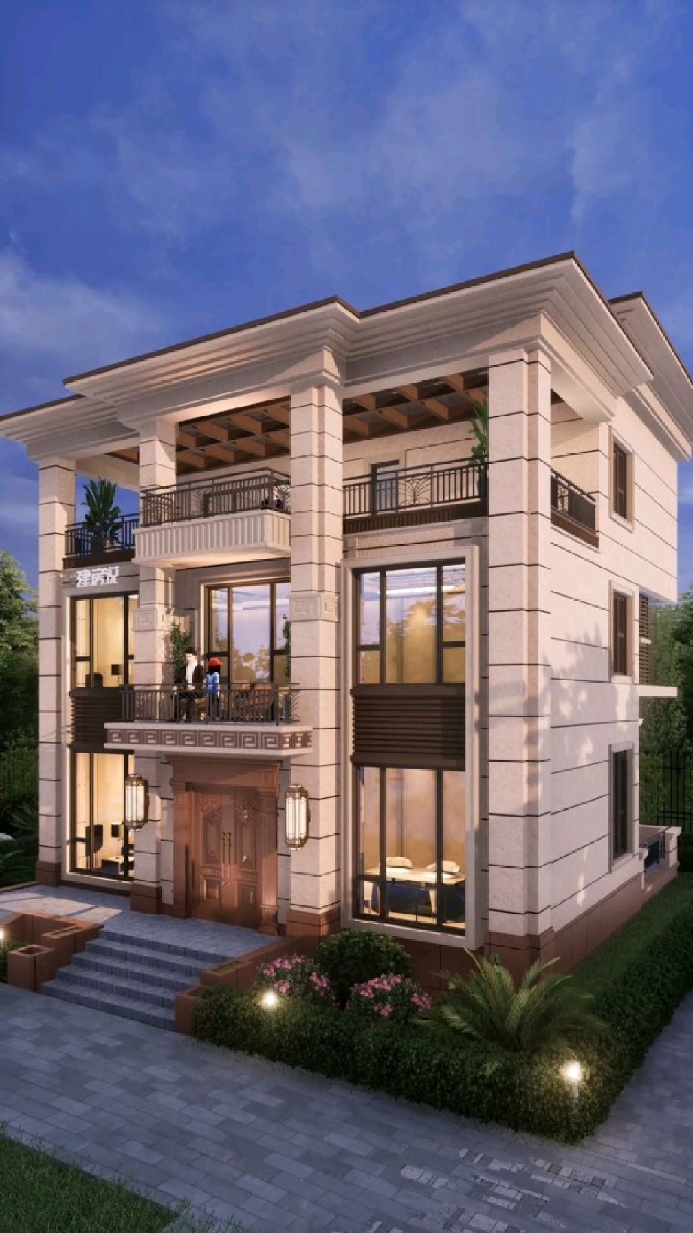 10x15米三层新中式农村自建房别墅设计