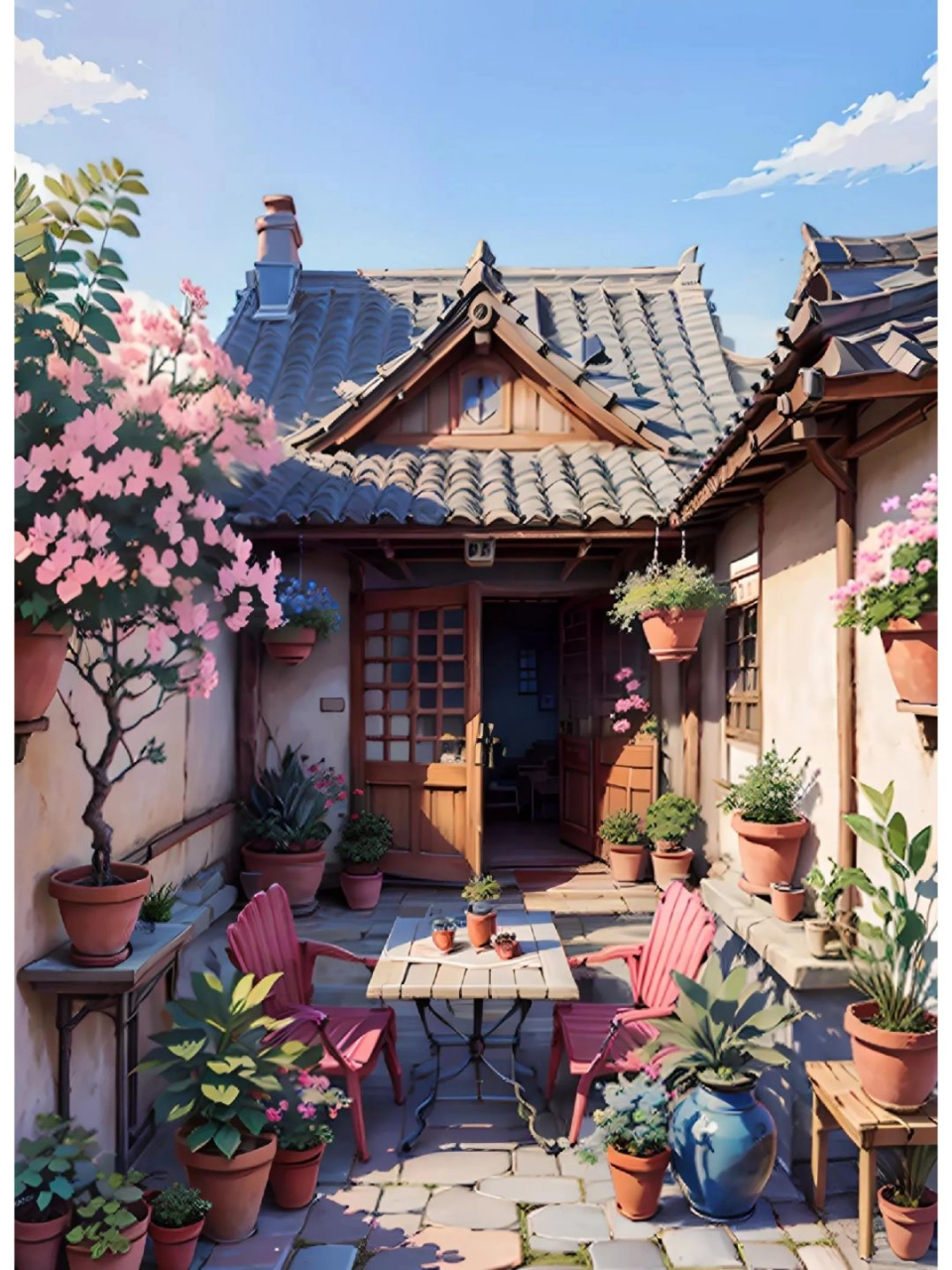 向往的生活,有一座小院,喝喝茶看看书!#漫画# #ai共创计划# #ai绘画