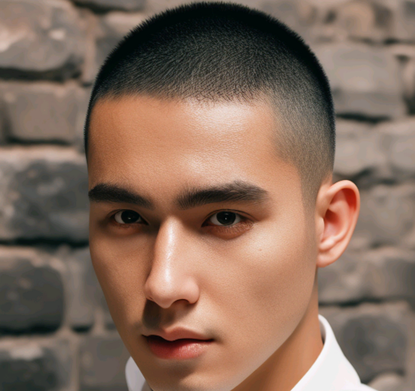 男士发型的介绍和特点:两侧铲短男士圆寸头,头顶的头发剪成圆润的弧度
