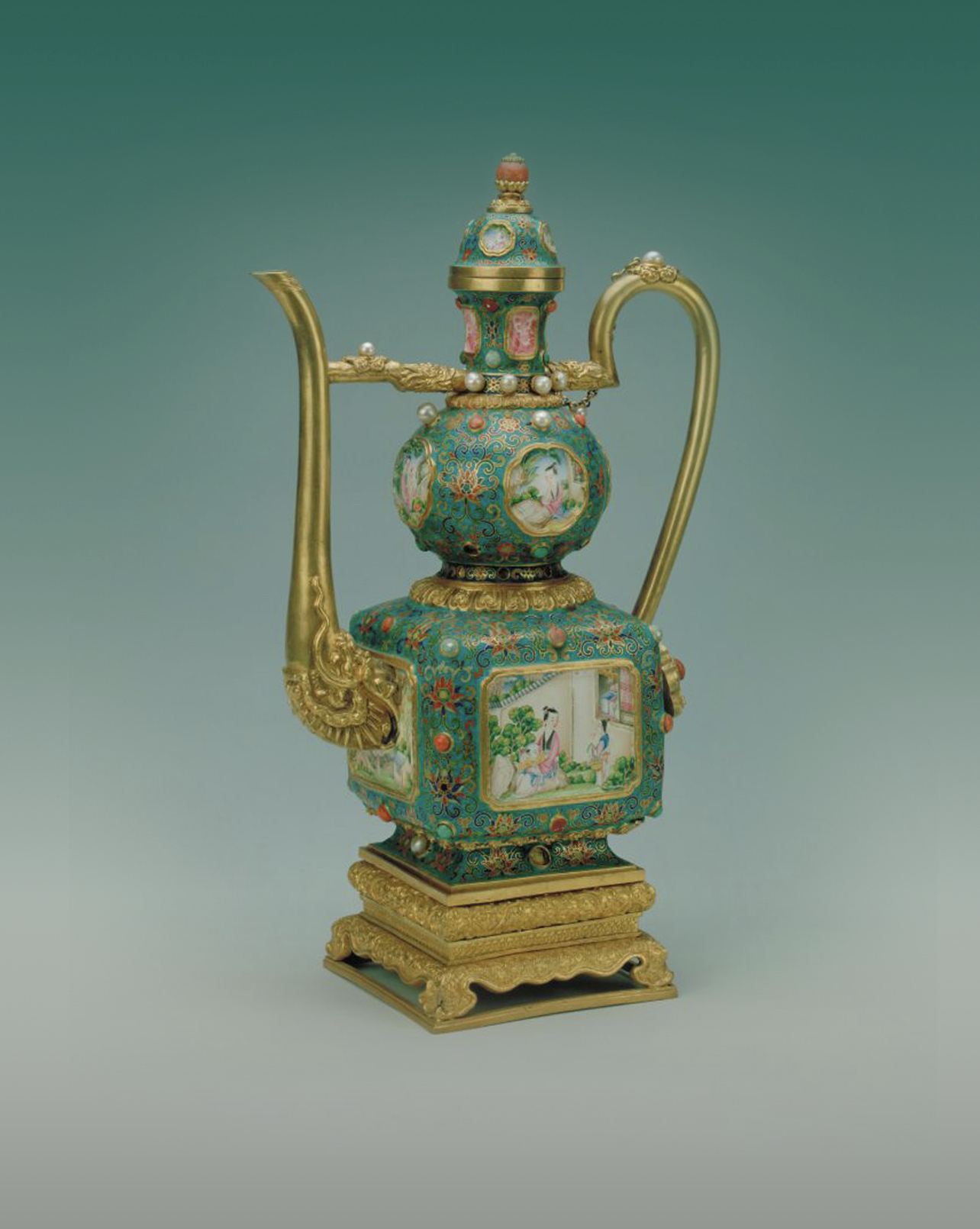 国内博物馆藏品|清乾隆款金胎掐丝珐琅嵌画珐琅执壶