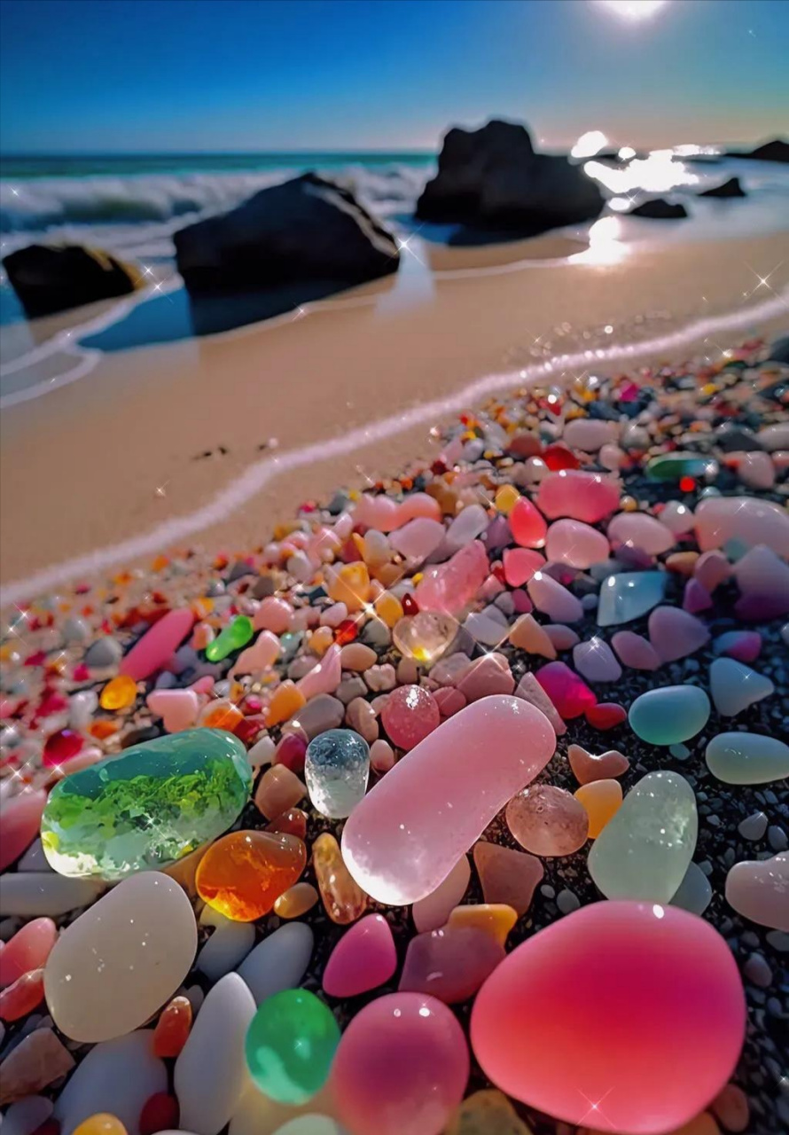 海滩上五彩缤纷的石头,好漂亮