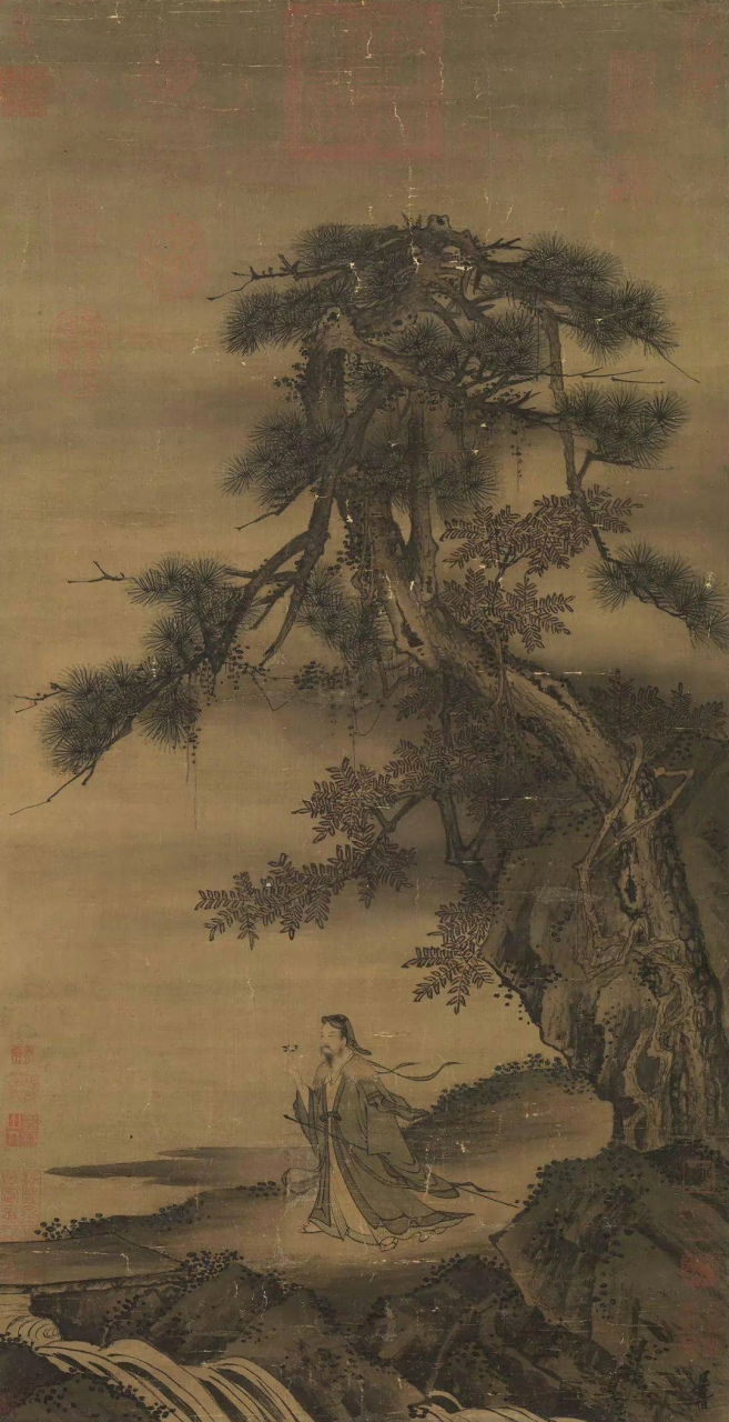 南宋画家梁楷作品欣赏-东篱高士图轴#艺术#世界名画欣赏#油画