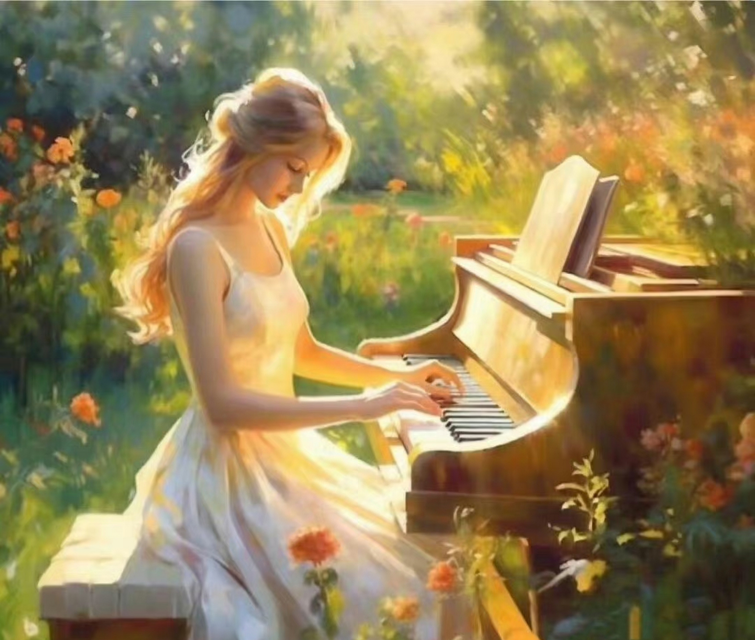 弹钢琴的气质女生头像图片
