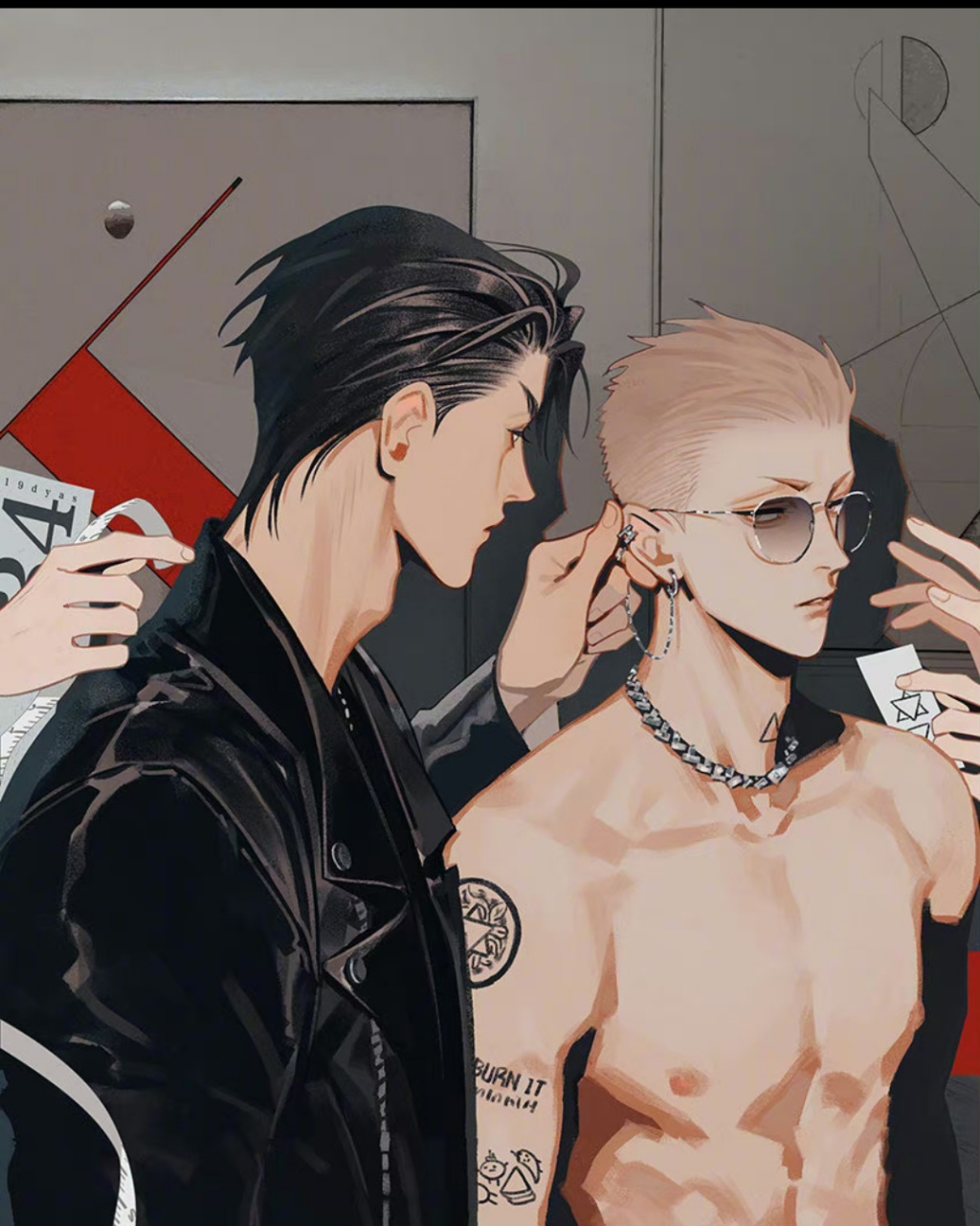 影棚里的贺天和莫仔～好帅#19天#  画师:old先
