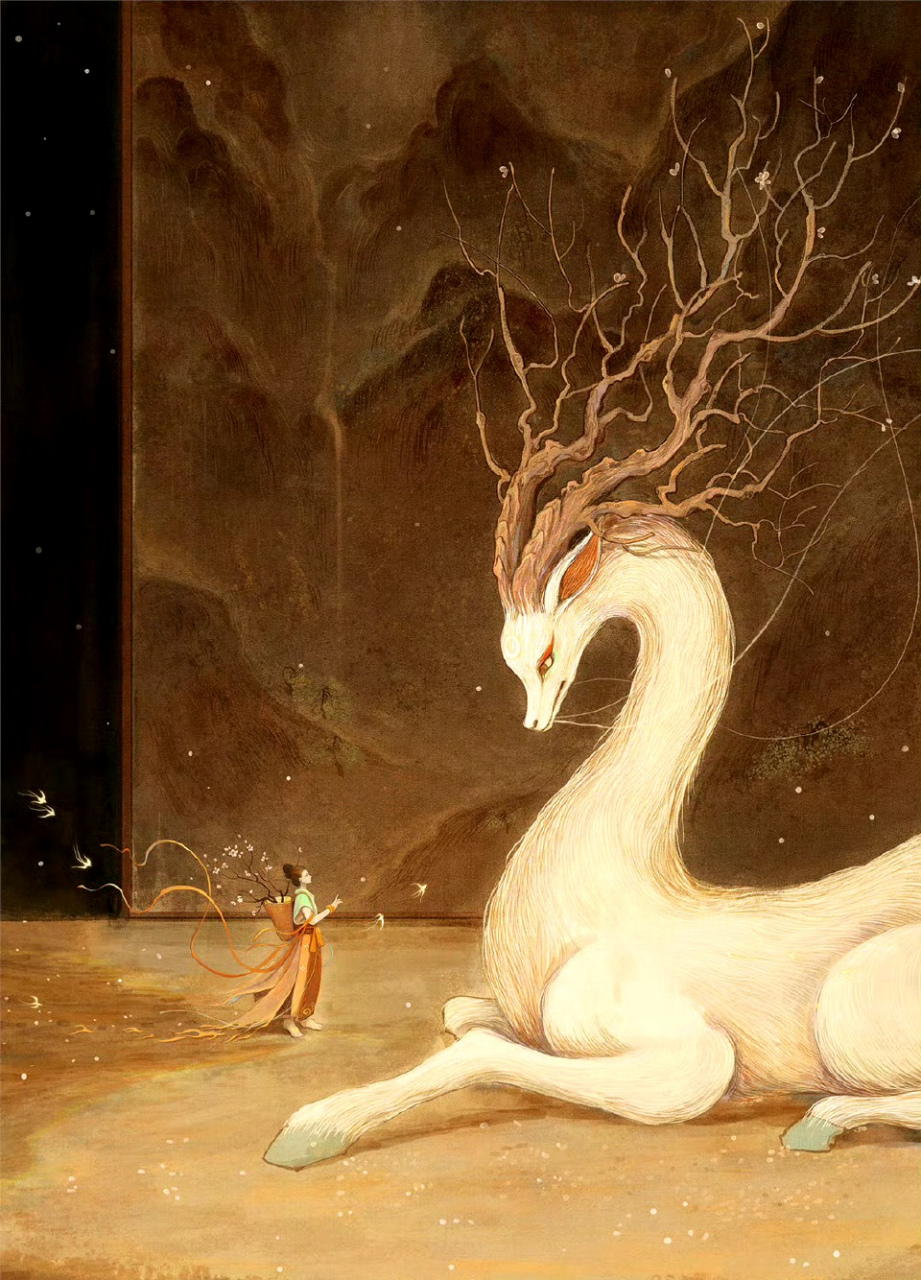 画师舍溪神话系列绘画作品欣赏,展现了山海经中的故事.