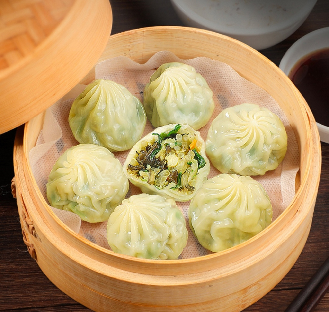 薄皮素包子,无需解冻简单蒸蒸,自己调个料[嘻嘻].