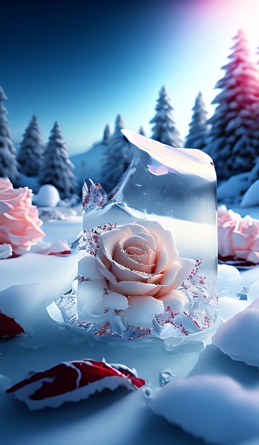冰冻的红玫瑰