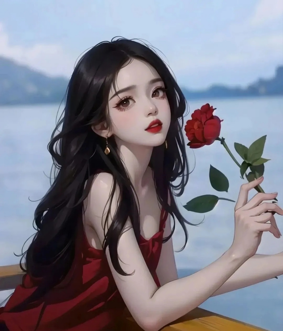 感性美丽玫瑰花少女头像