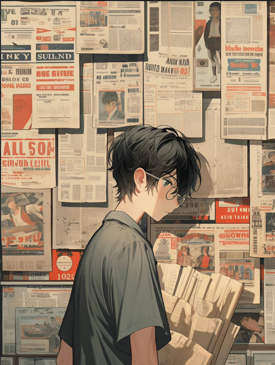 复古男生看报纸头像,赞!#ai共创计划# #头像